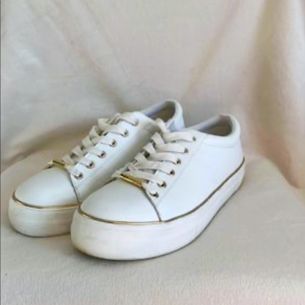 White Fashion Sneakers with Gold Detail
